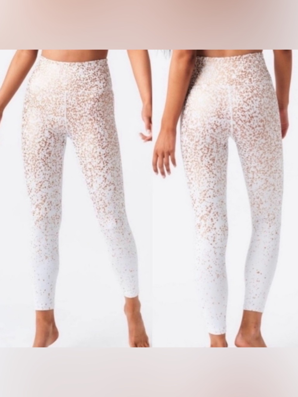 ZYIA White Leggings with Metallic Gold Speckle Print light n tight.